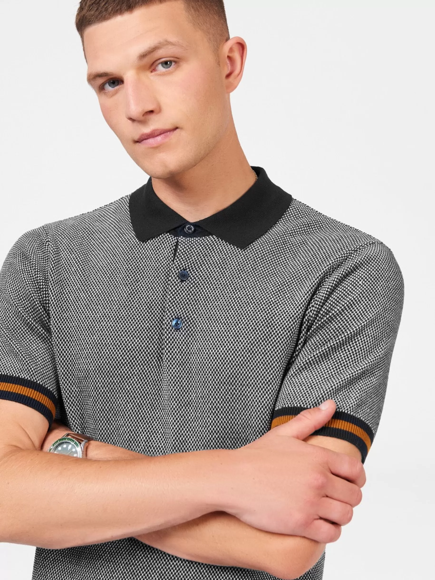 All Over Textured Knit Polo - >Ben Sherman Discount