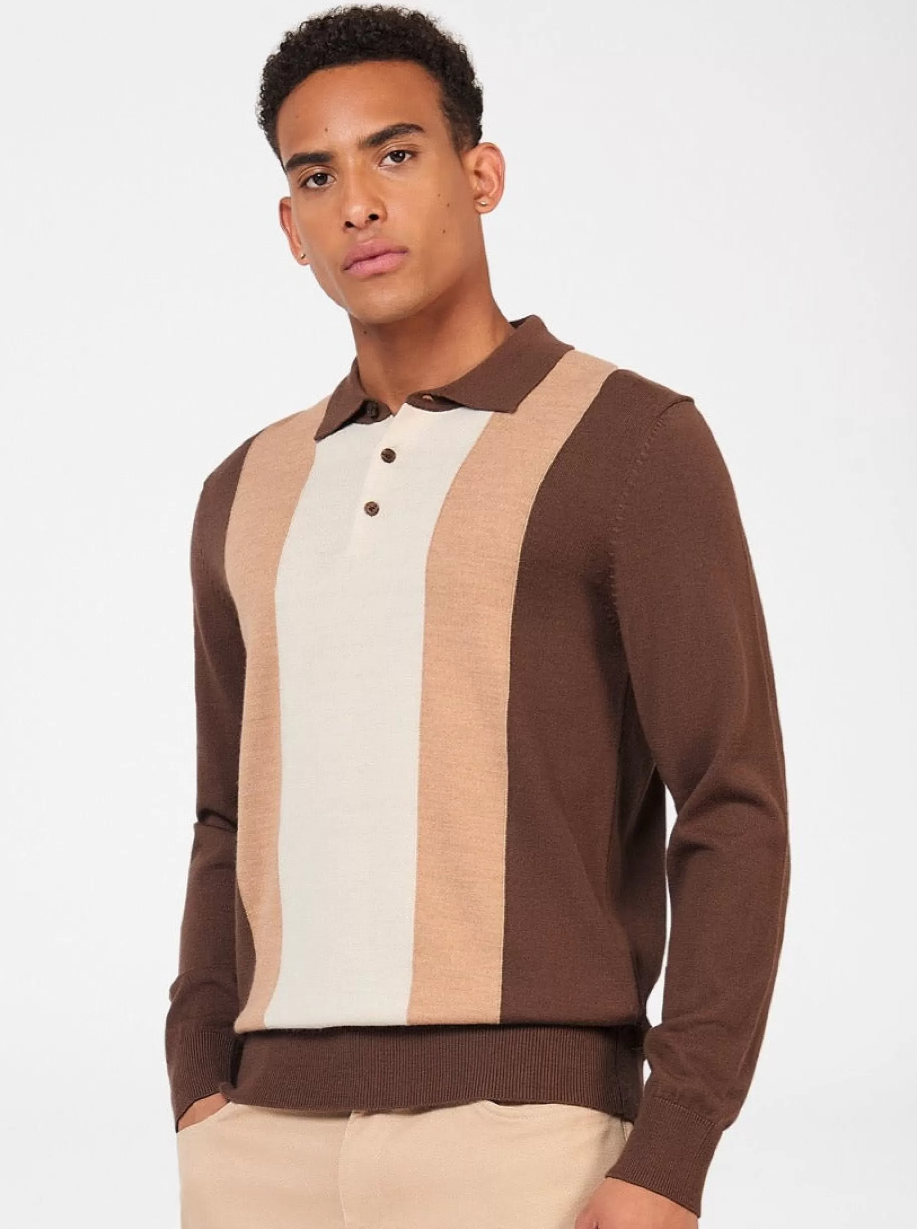 Block Stripe Merino Knit Polo - >Ben Sherman Clearance