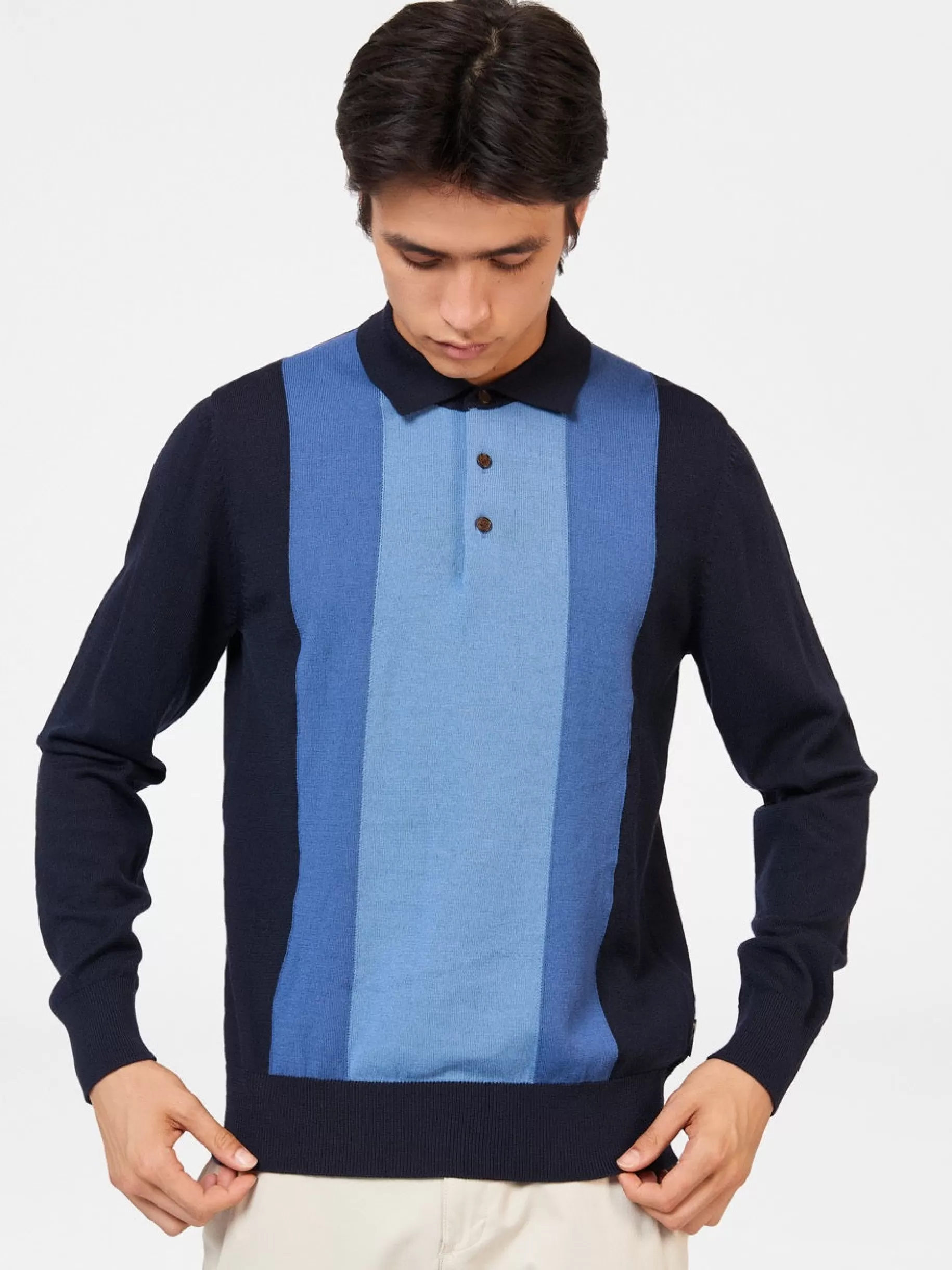 Block Stripe Merino Knit Polo - >Ben Sherman Clearance