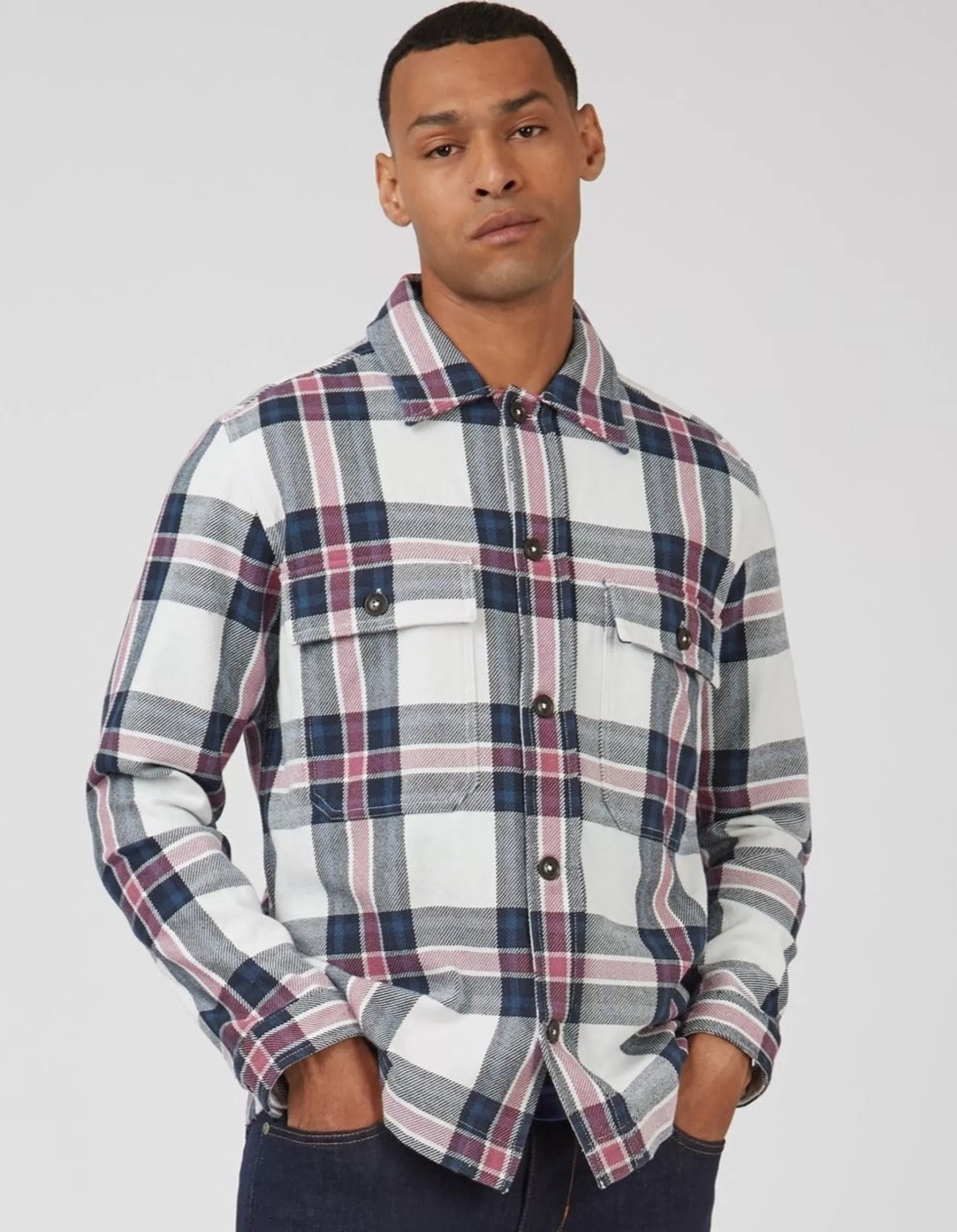 Casual Twill Plaid Workwear Shirt Jacket>Ben Sherman New