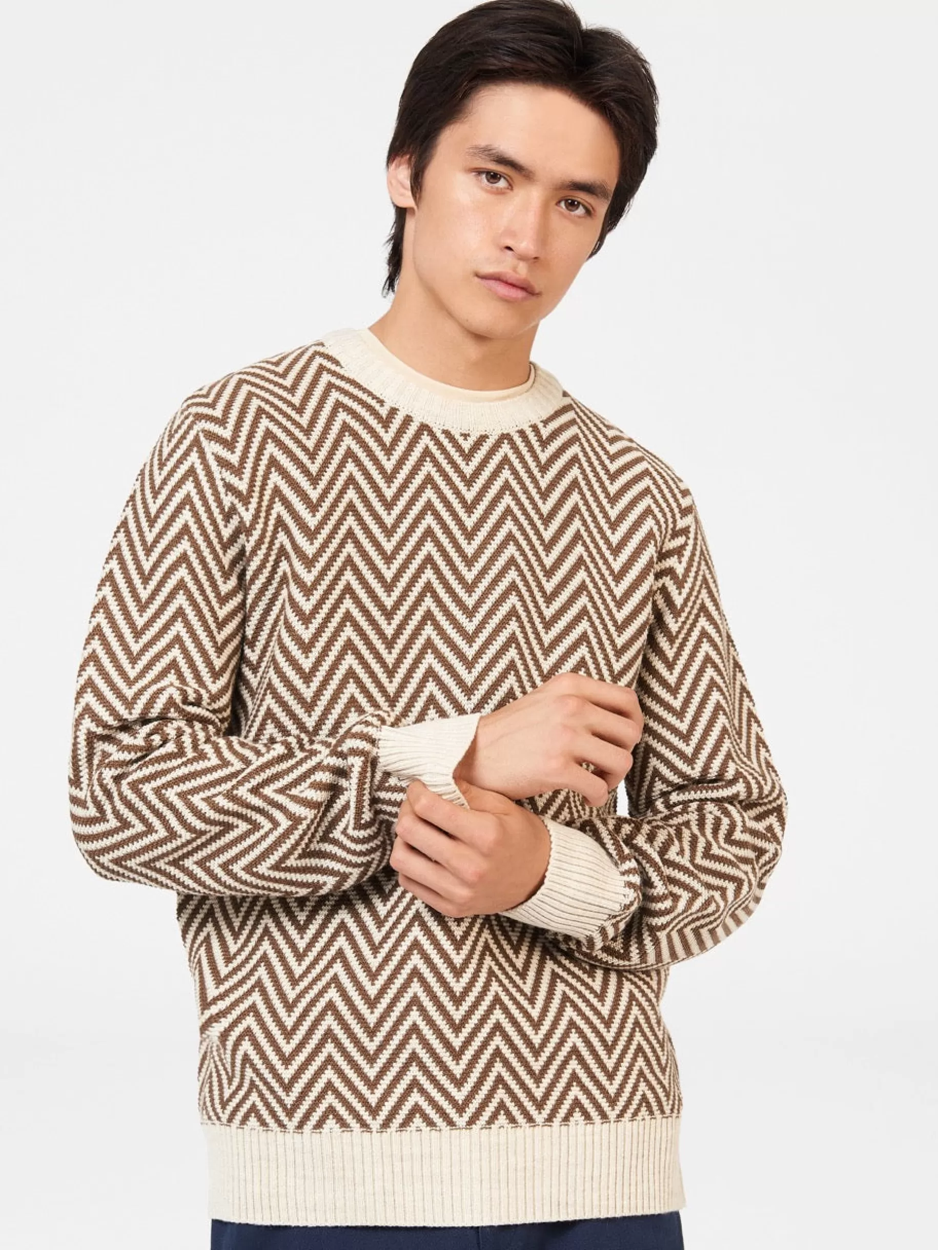 Chevron Jacquard Crewneck Sweater>Ben Sherman Discount