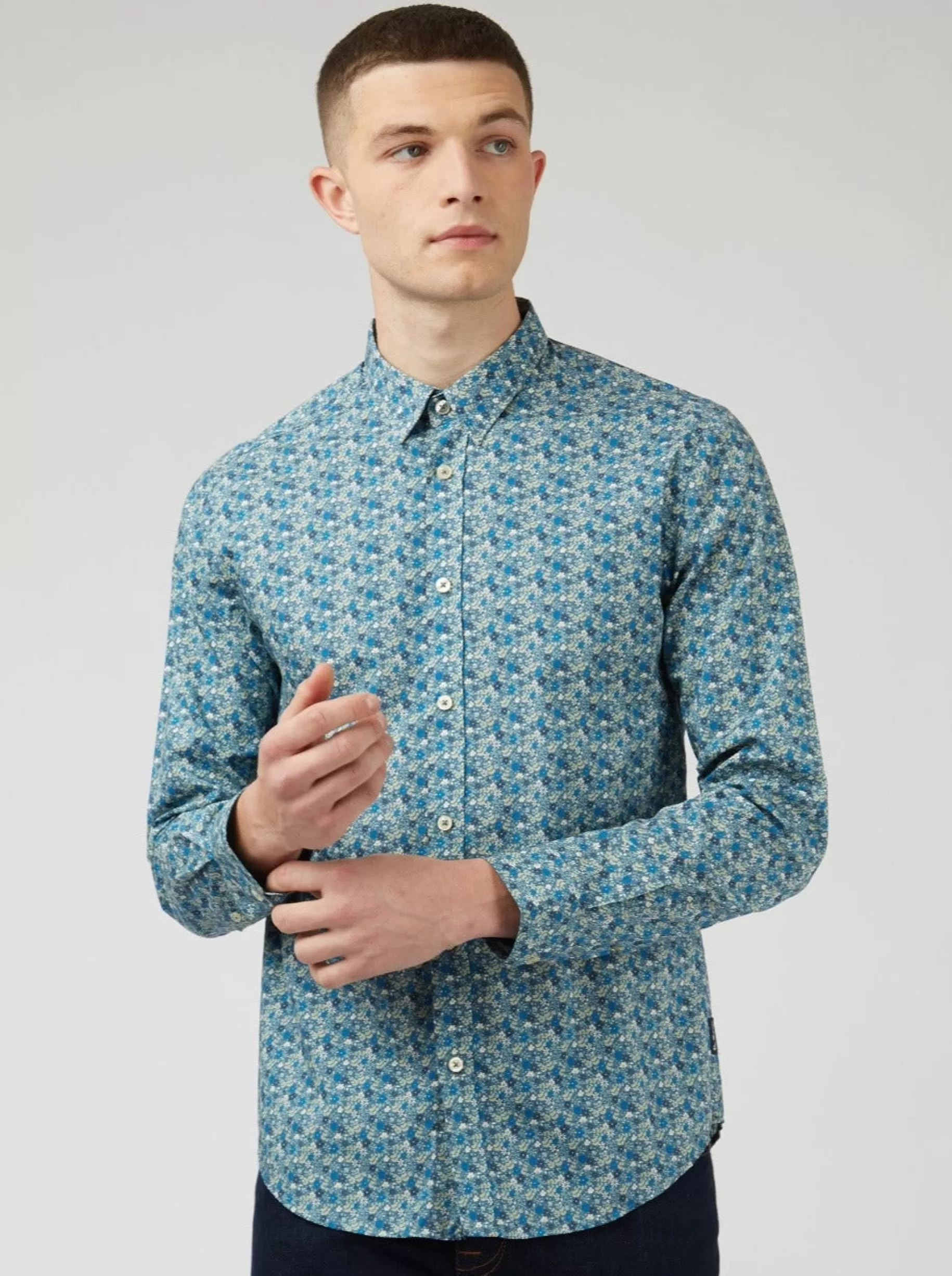 Floral Print Long-Sleeve Shirt - Blue>Ben Sherman Online