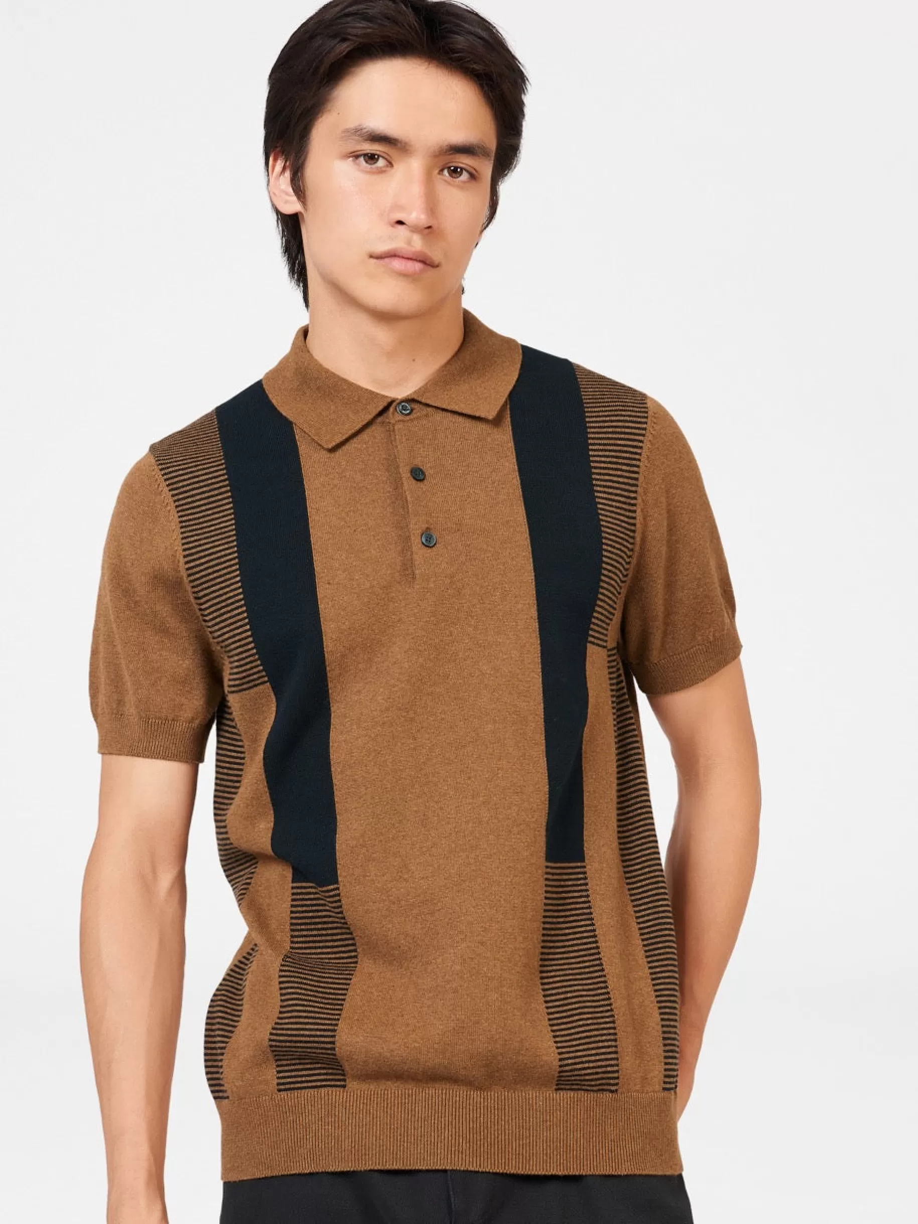 Intarsia Stripe Knit Polo - >Ben Sherman Outlet