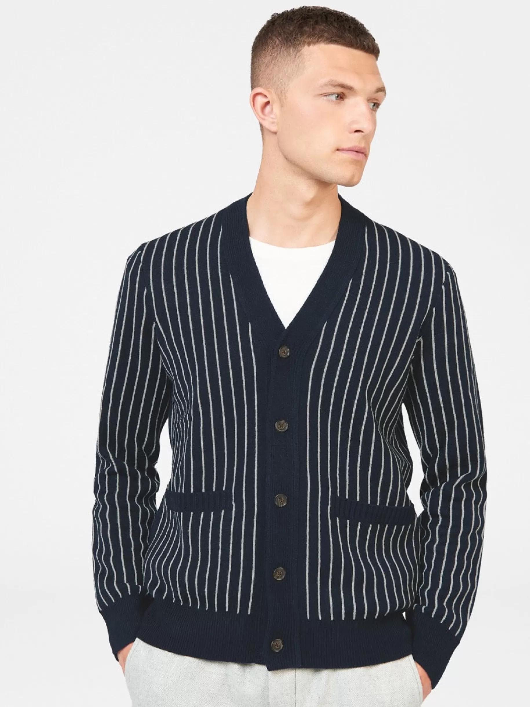 Jacquard Stripe Knit Cardigan>Ben Sherman Online