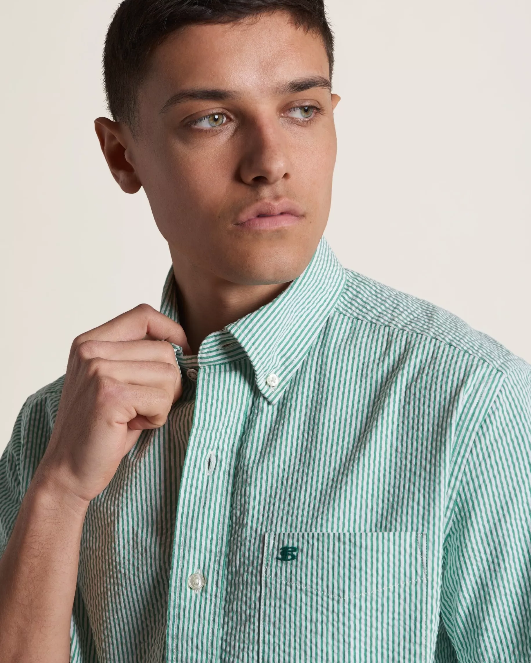 Seersucker Bengal Stripe Shirt - Green>Ben Sherman Clearance