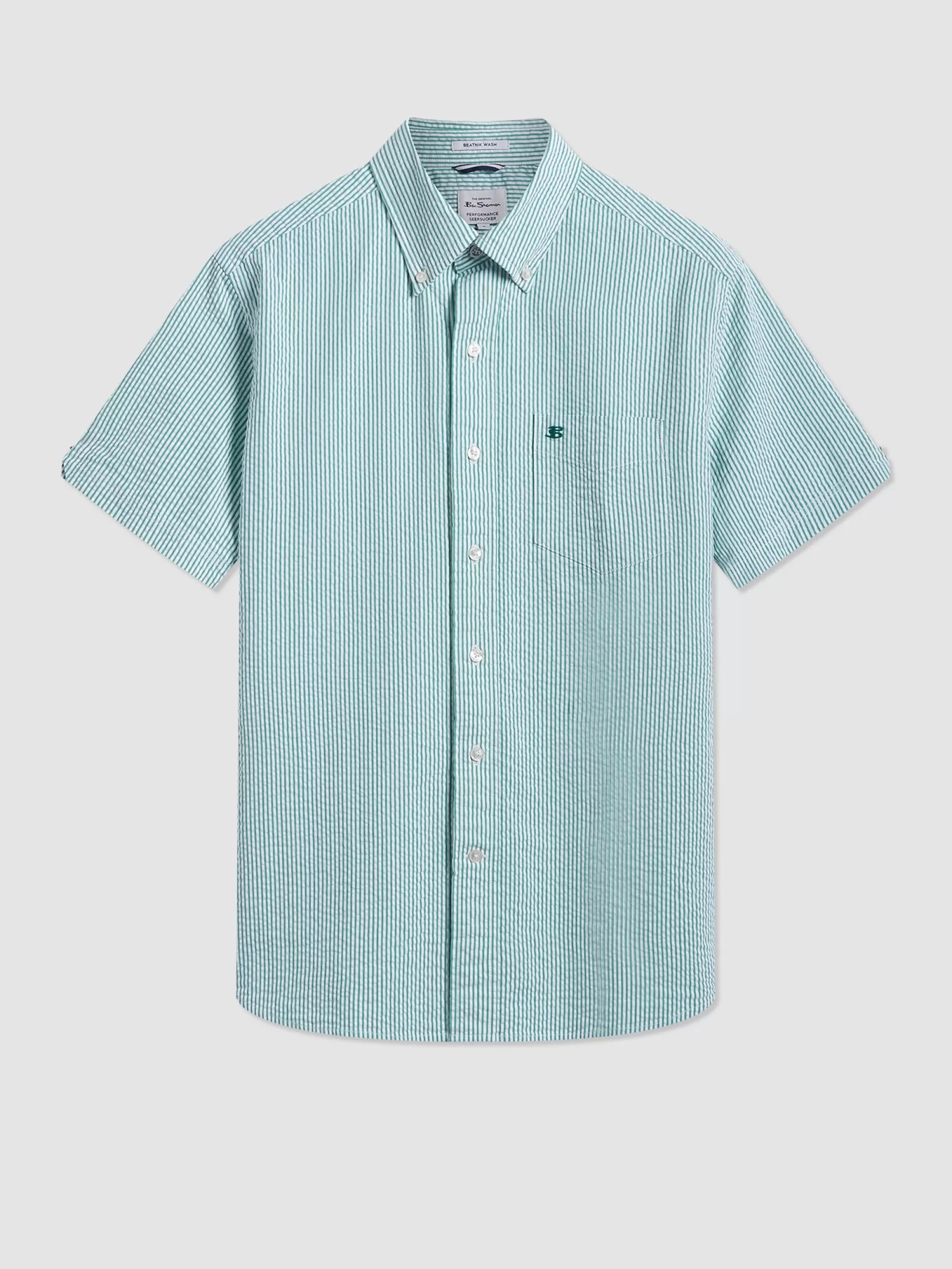 Seersucker Bengal Stripe Shirt - Green>Ben Sherman Clearance