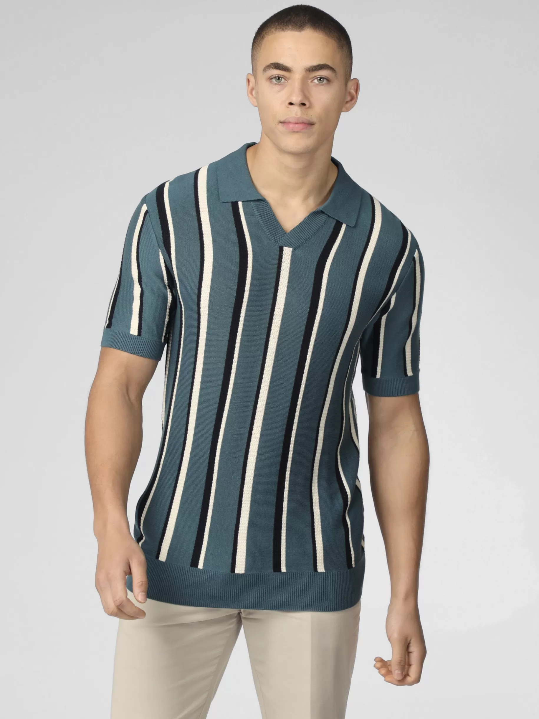 Signature Vertical Stripe Open Neck Polo - >Ben Sherman Shop