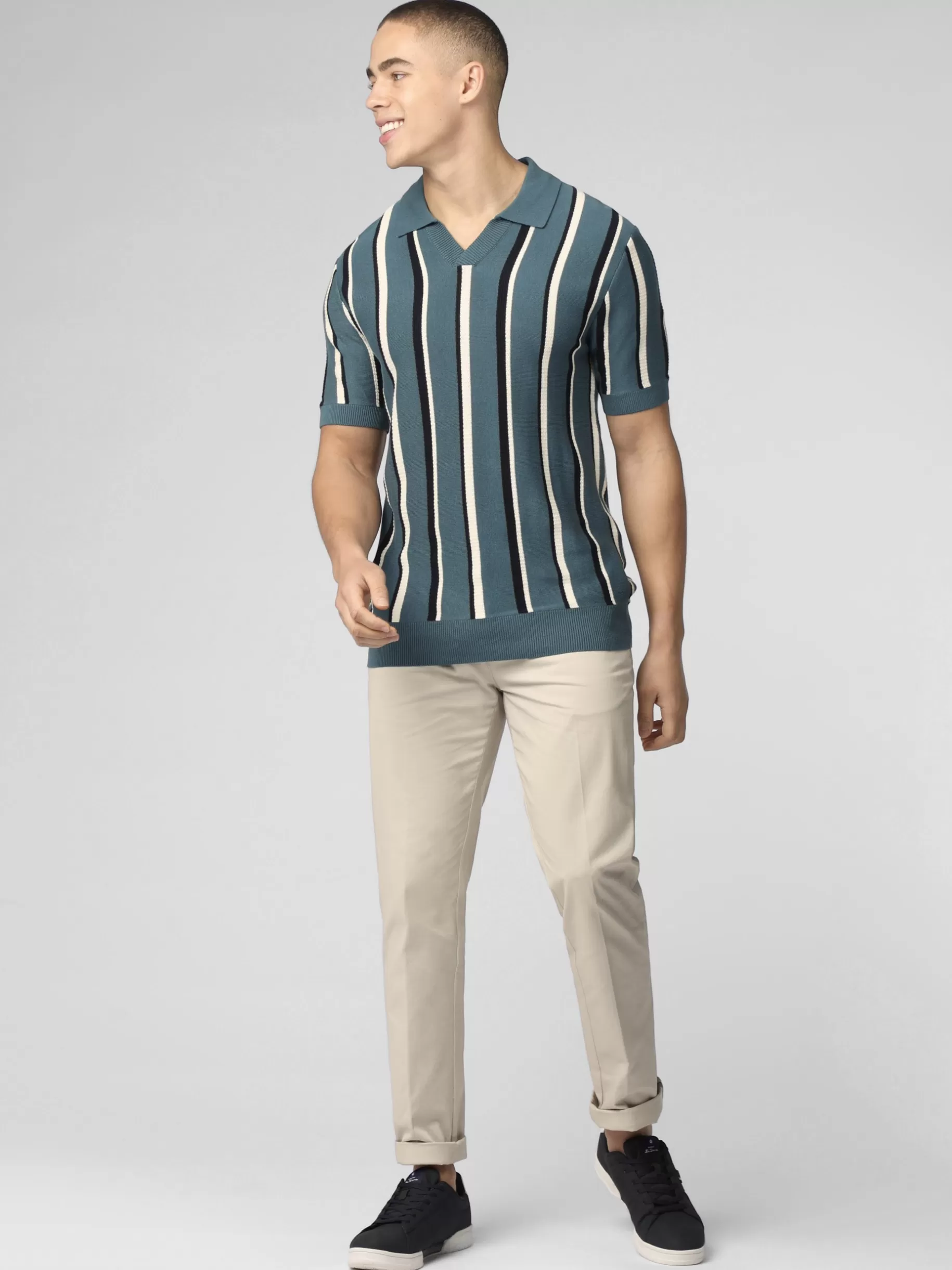 Signature Vertical Stripe Open Neck Polo - >Ben Sherman Shop