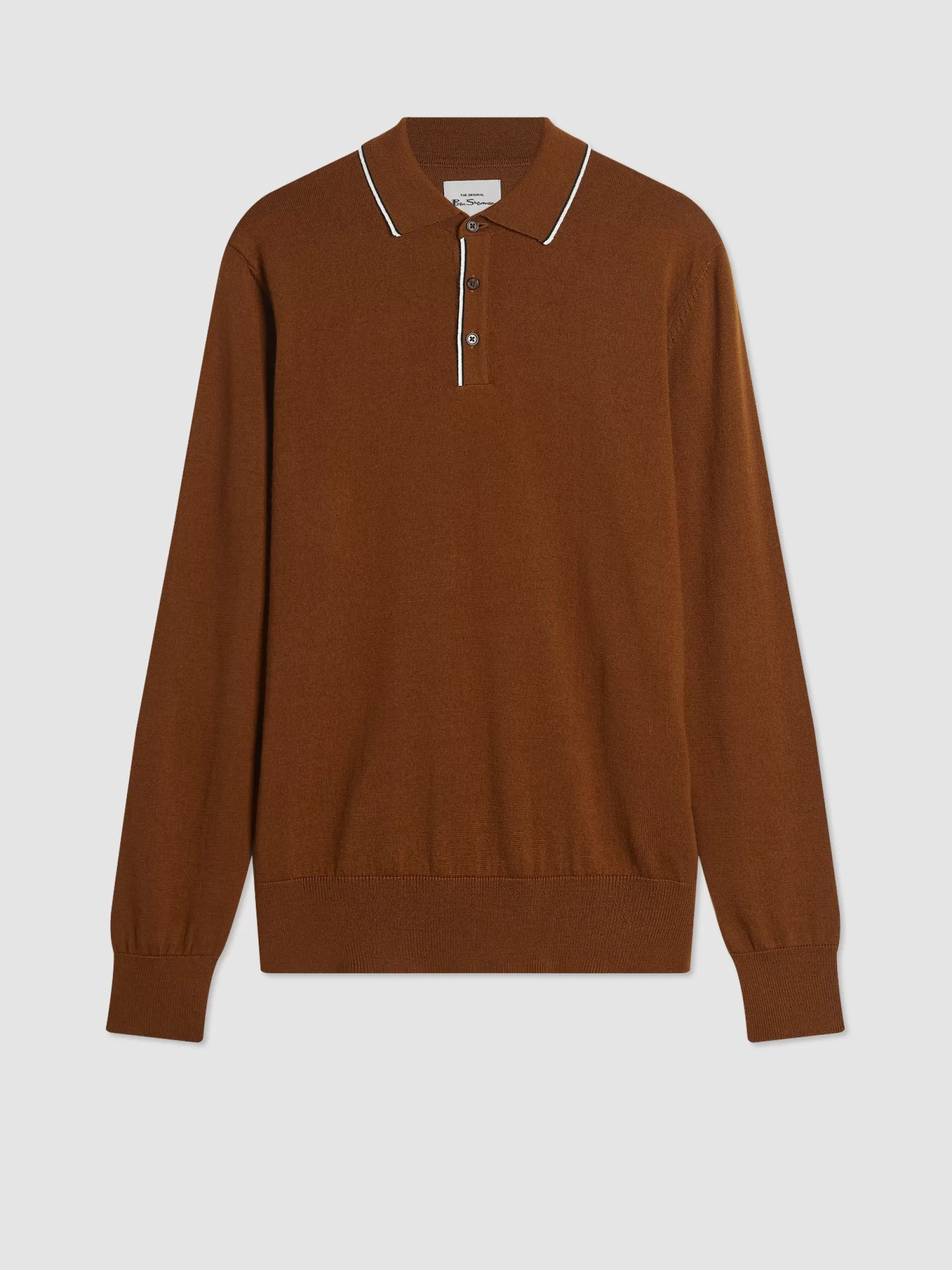 Tipped Merino Knit Sweater Polo - Brown>Ben Sherman Fashion