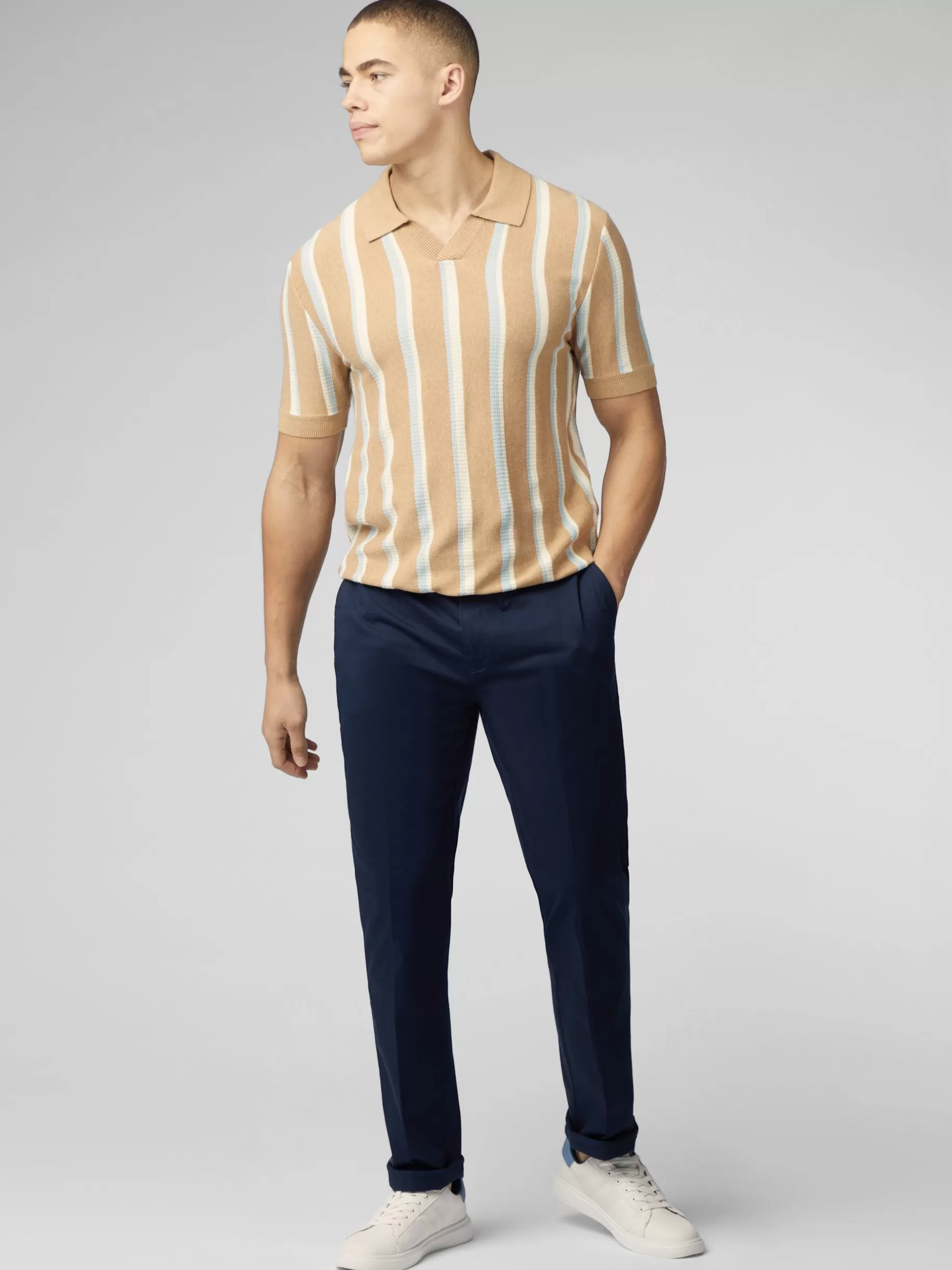 Vertical Stripe Open Neck Polo - >Ben Sherman Cheap