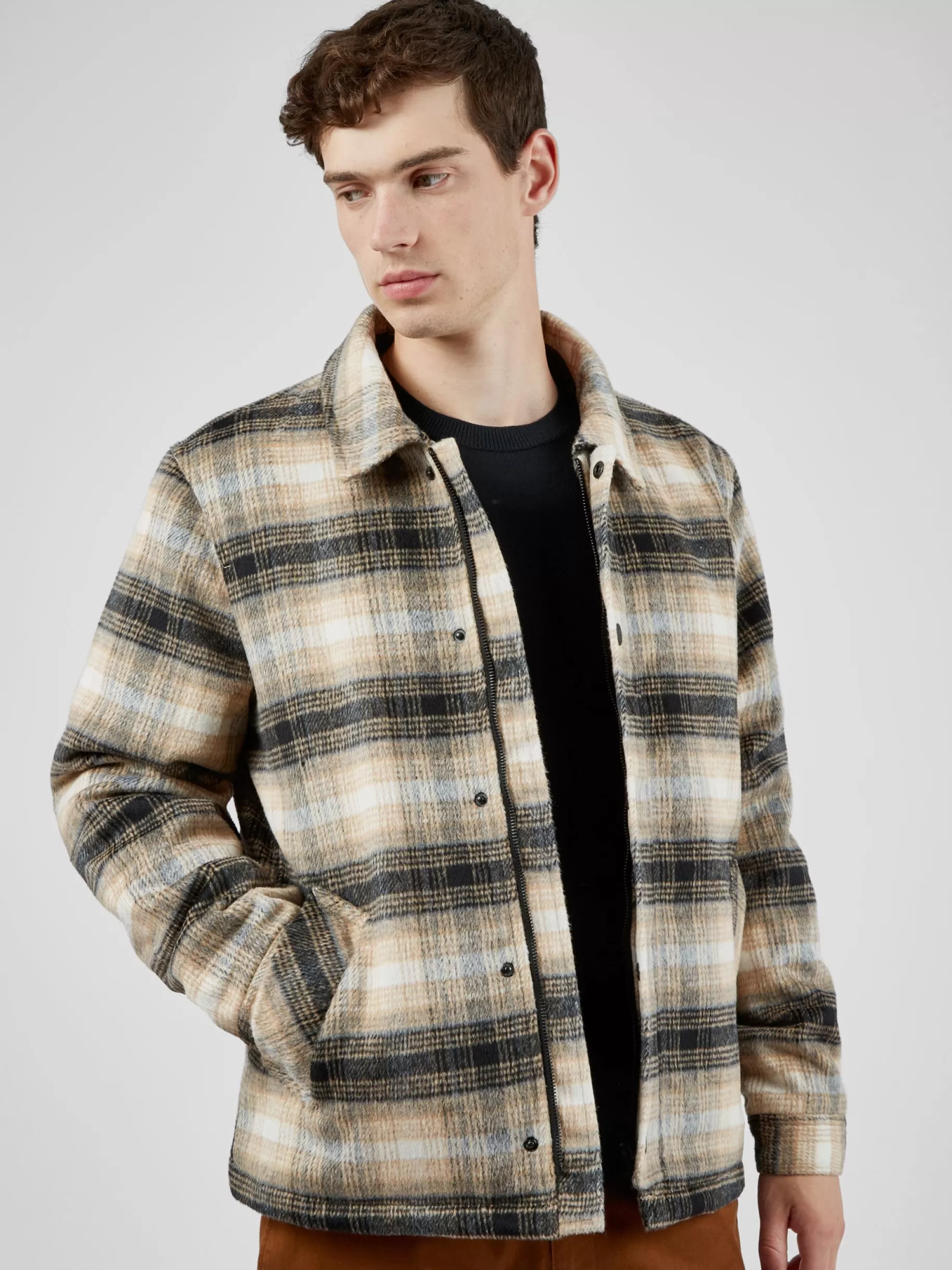 Wool Blend Check Coach Jacket>Ben Sherman Shop