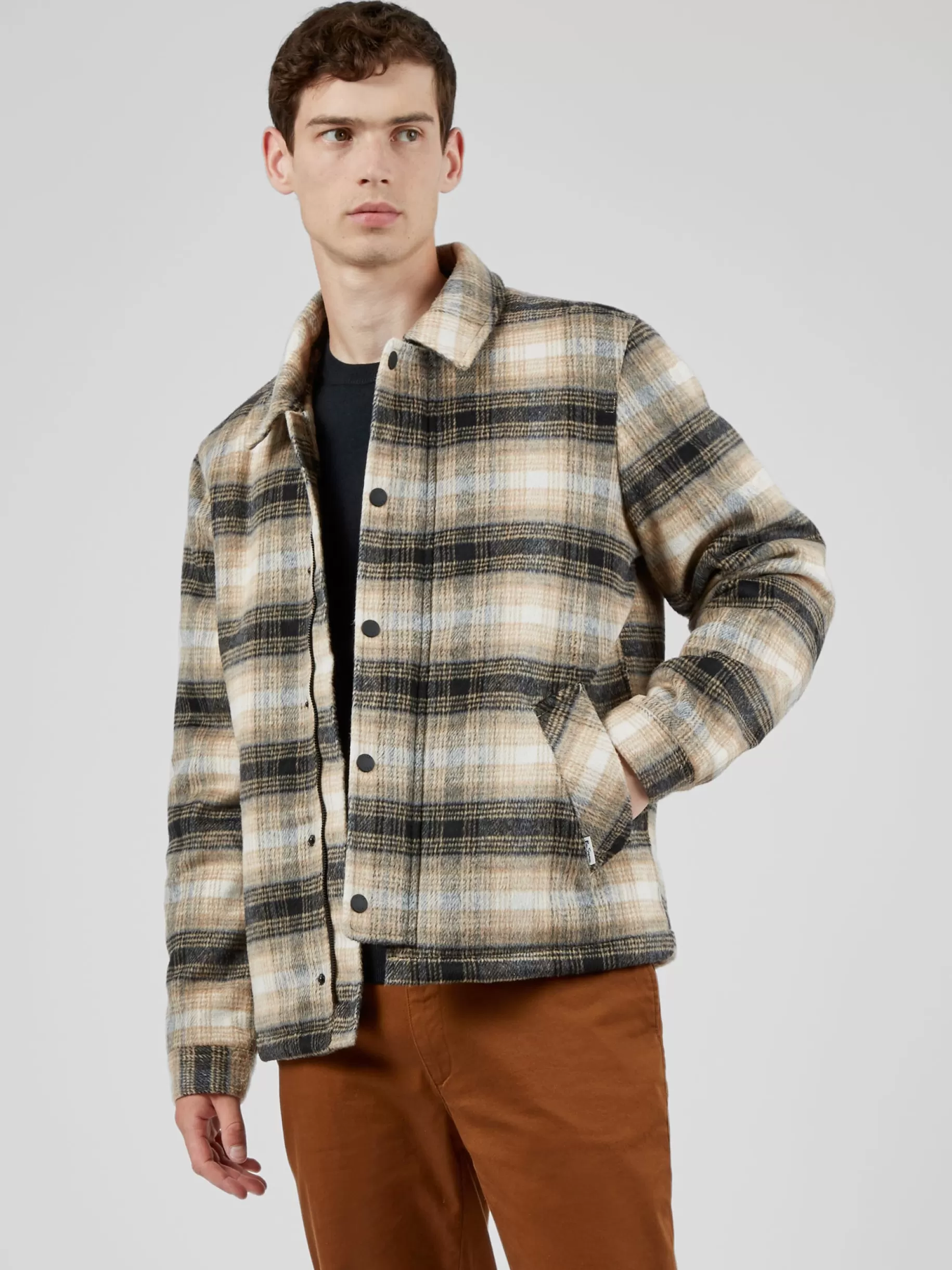 Wool Blend Check Coach Jacket>Ben Sherman Shop